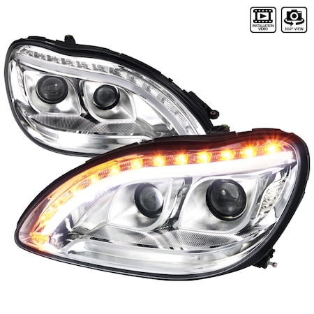 Spec-D Tuning 98-06 Benz W220 Projector Headlight Chrome LHP-BW22000-TM
